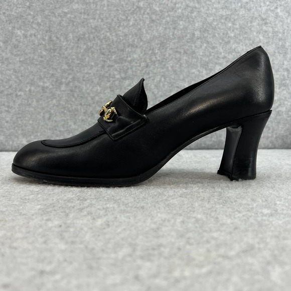 Charles David Horsebit Loafer Mid Block Heel Pump- Black Leather - Women Size 10 - Picture 2 of 11
